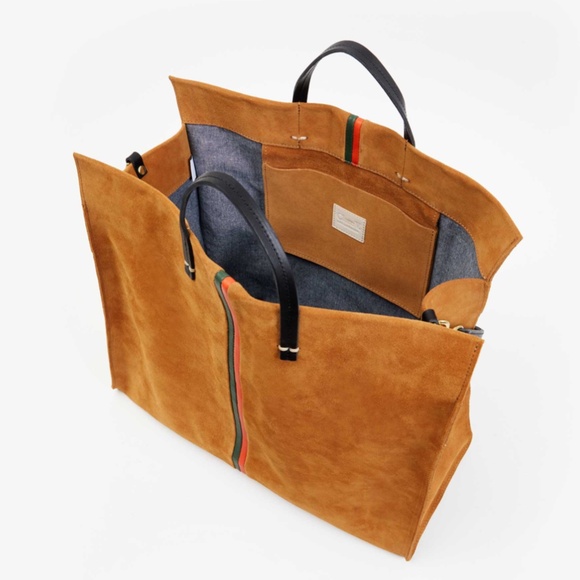 Clare V Simple Tote Camel Suede Nappa Mini Stripe - Picture 2 of 11